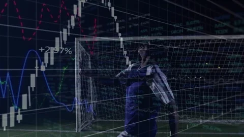 Vertical video: Player trying bicycle kick to score as ball triggers finance Stock Footage 330444414