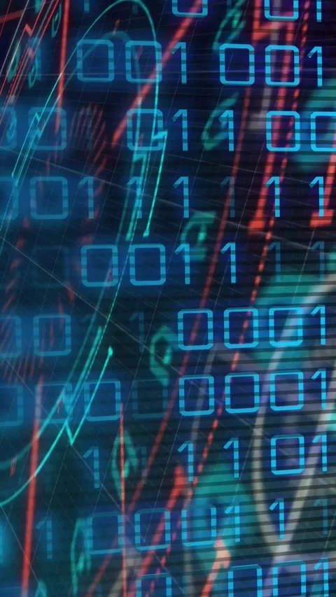 Vertical video: Playhead moving binary grid scrolling gauge pulsing red lines 스톡 동영상 329840129