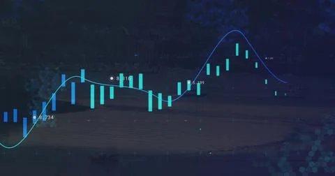Vertical video: Plotting teal candles and blue moving line with white markers on Stock Illustration