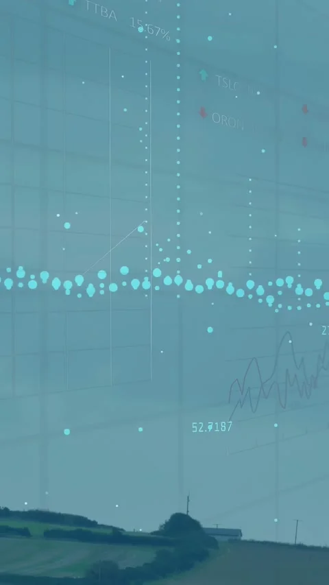 Vertical video: Pole sending signal and forming farm line charts over field for Stock Footage 333079600