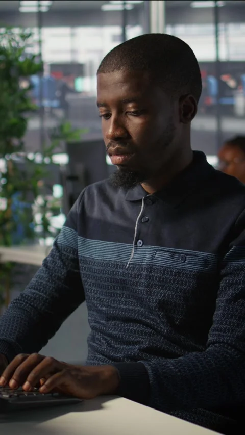 Vertical video Portrait of happy programmer working with machine learning Stock Footage 319471050