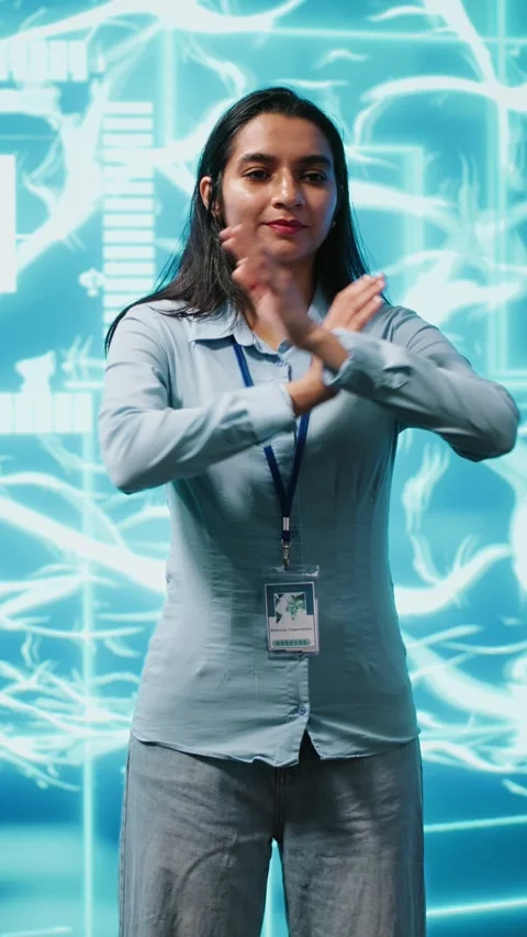 Vertical video Portrait of joyful admin tasked with AI applications development Stock Footage 278551730