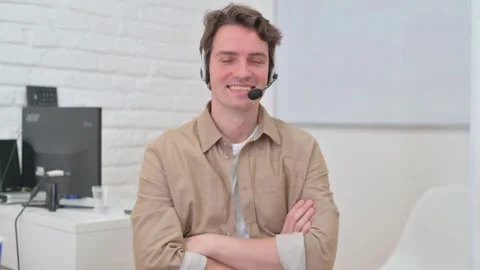 Vertical Video, Portrait, Smiling Call Center Agent Stock Footage 312914616