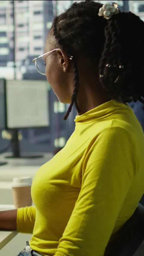 Vertical video Portrait of smiling computer scientist at work doing software Stock Footage 319467647