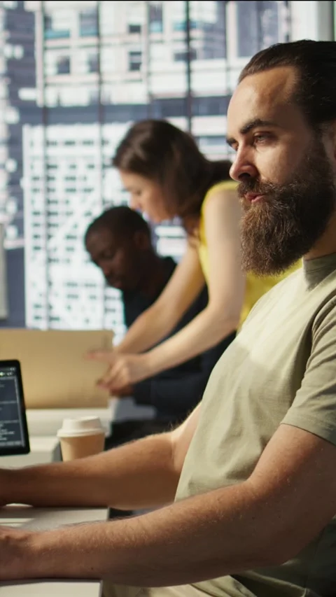 Vertical video Portrait of smiling machine learning infrastructure engineer Stock Footage 319471626