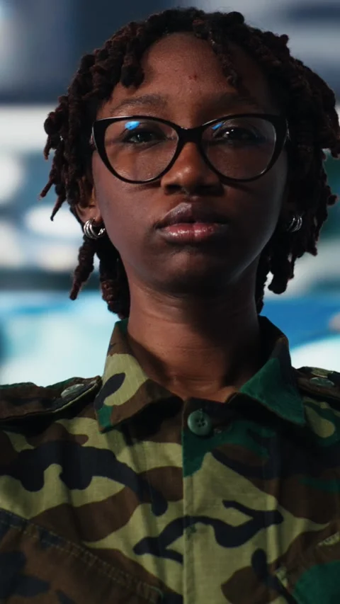 Vertical video Portrait of soldier in command center housing missile defense Stock Footage 318684518