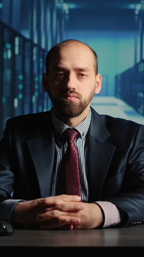 Vertical video: POV of database admin talking on remote videocall Stock Footage 233279164