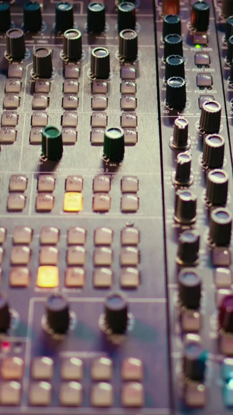 Vertical Video Pre amp knobs and switchers on mixing console panel board 動画素材 270998235