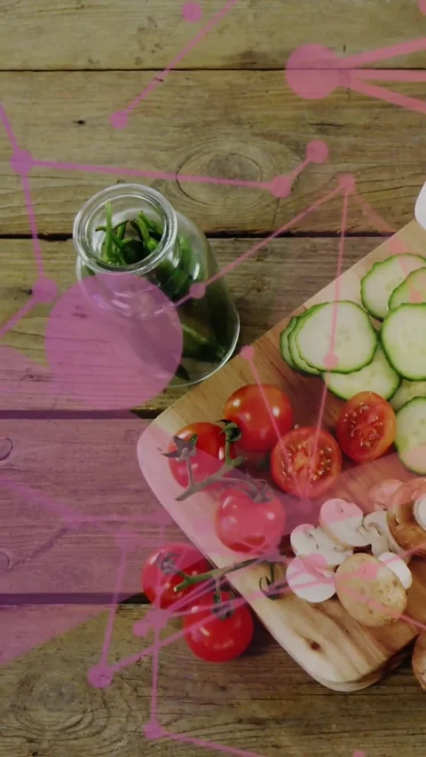 Vertical video: Prep board with veg, jar on frames overlay entering hiding 库存影片 334541280