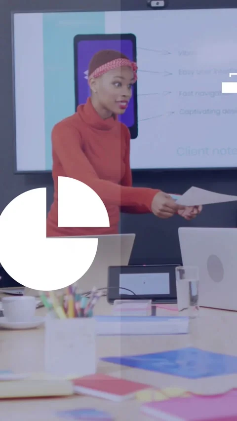 Vertical video: Presenter passing papers as cloud icon rising charts covering Stock Footage 332335812