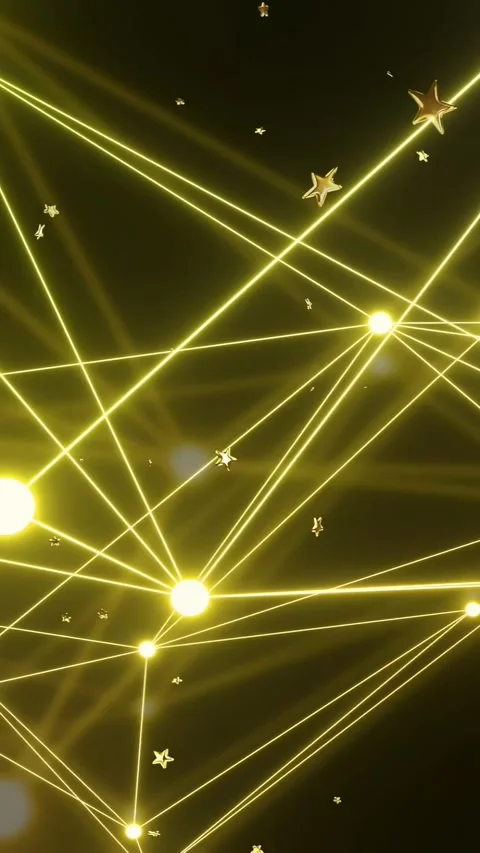 Vertical video: Primary node lighting up, golden hubs forming meshes and pulsing Stock Footage 335802792
