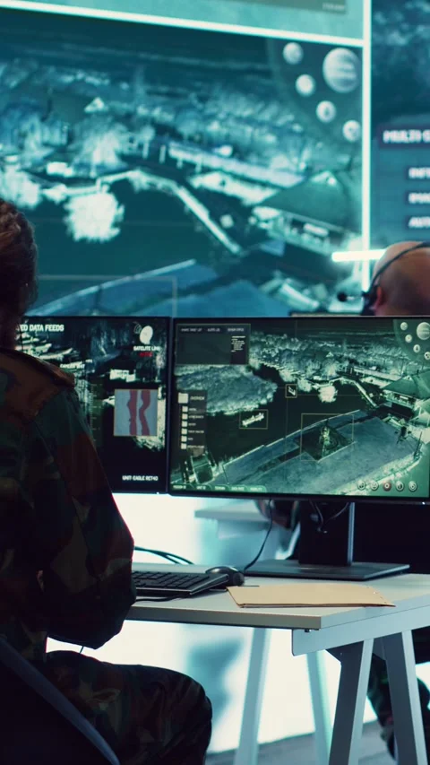 Vertical Video Privates team operates on radar systems to detect and track enemy Video stock 277001018