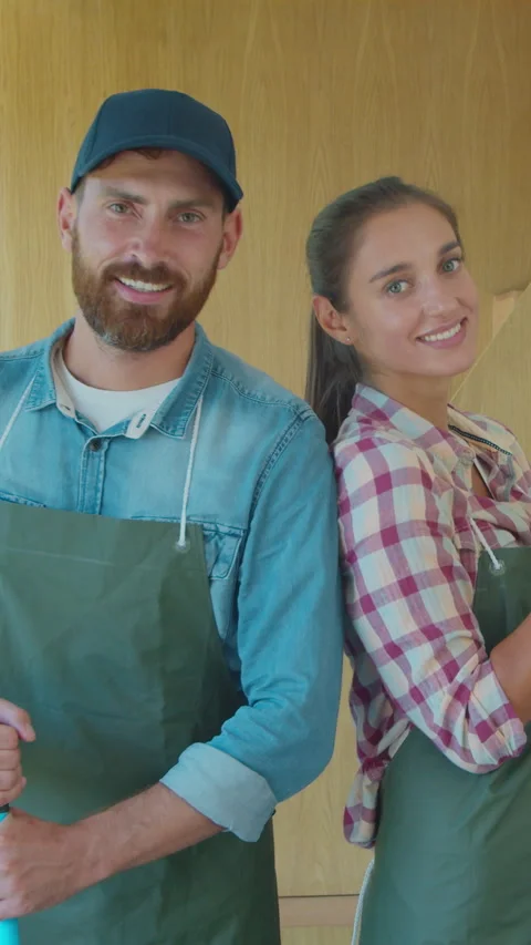 Vertical Video Professional cleaning team in uniforms. Stock Footage 337995100