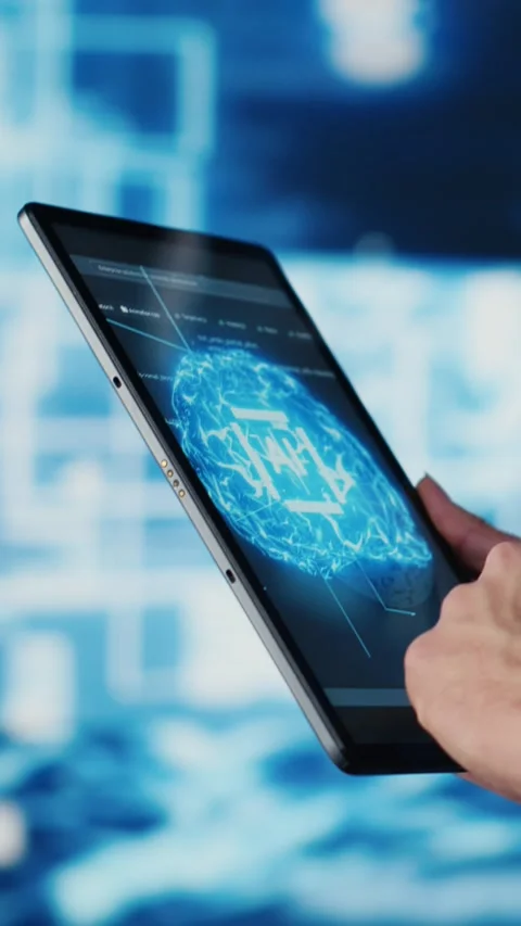 Vertical Video Professional IT engineer uses modern digital AI neural networks Stock Footage 310639477