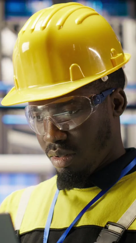 Vertical video Professional working in smart factory, testing automated systems Stock Footage 307144966