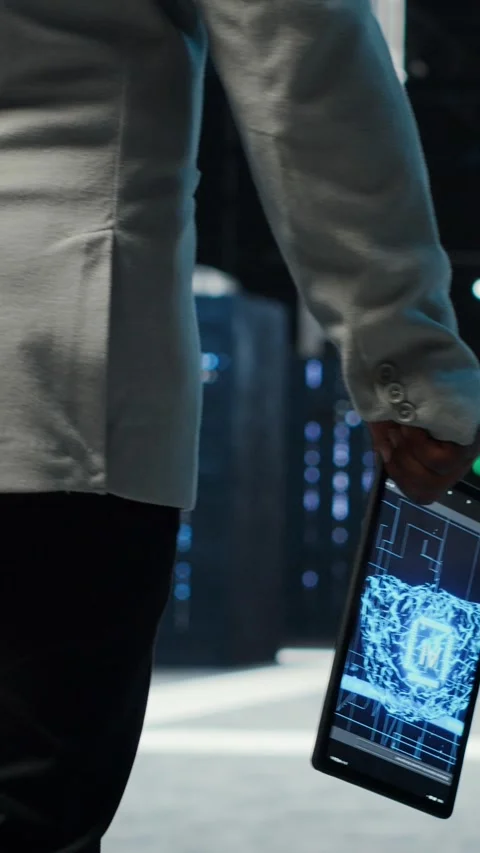 Vertical video Programmer in data center using artificial intelligence tech on Stock-Footage 311414703