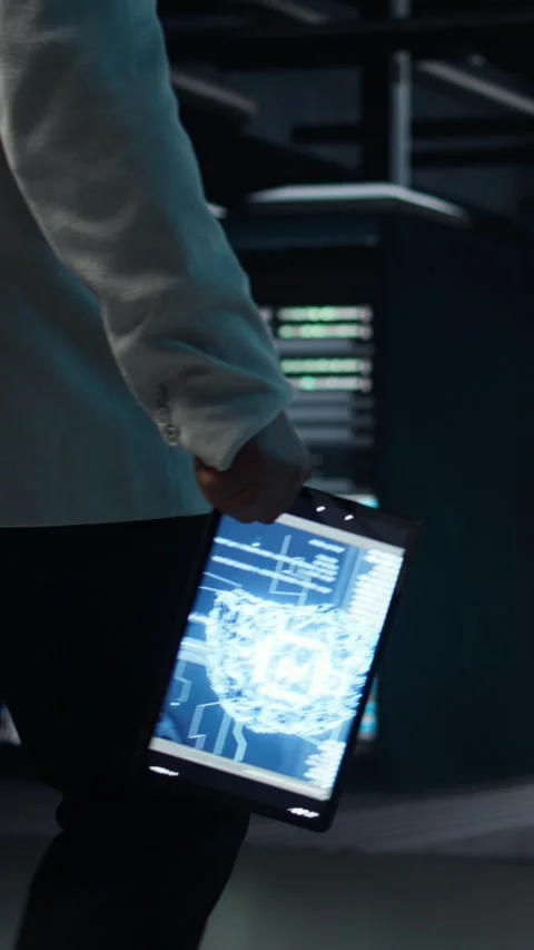 Vertical video Programmer in data center using artificial intelligence tech on Stock-Footage 311417785