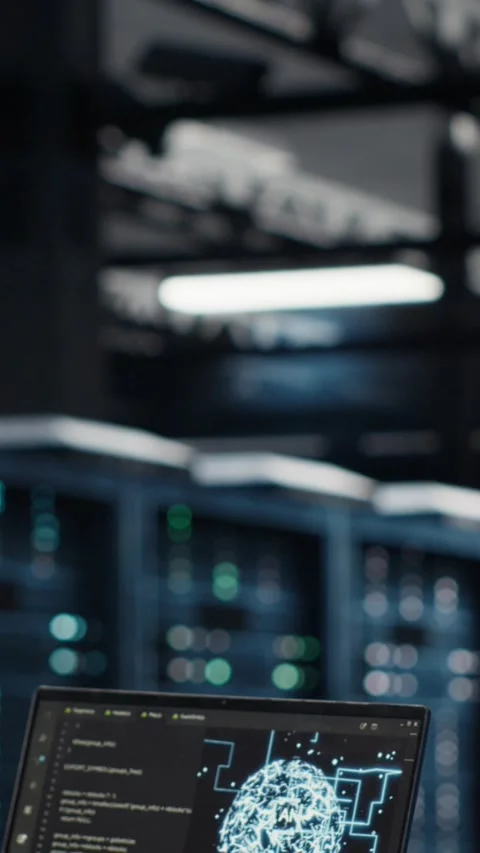Vertical video Programmer doing data center automation using AI software tools Stock Footage 316859755
