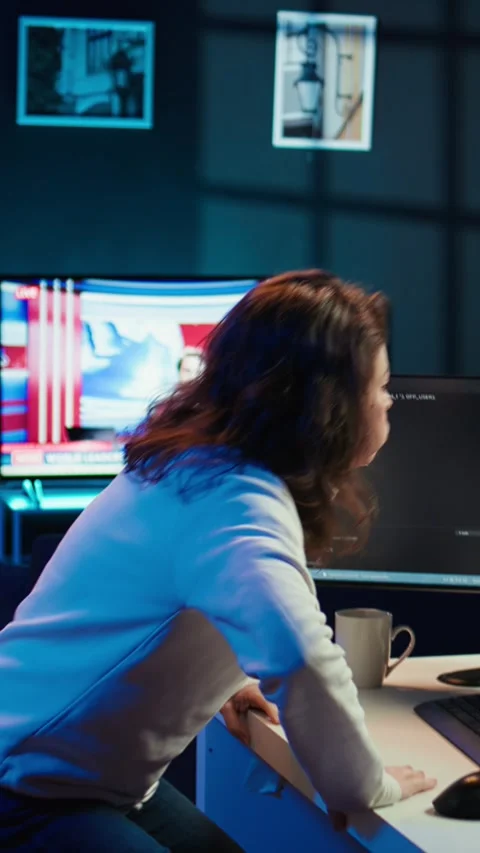 Vertical video Programmer stretches body limbs after securing company servers Stock-Footage 283506006