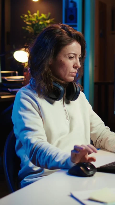 Vertical video Programmer teleworking from own apartment filtering malicious Stock Footage 283505818