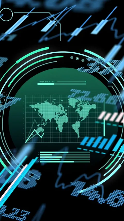 Vertical video: Progress bar filling, HUD map lighting rotating while charts Stock Footage 335802635