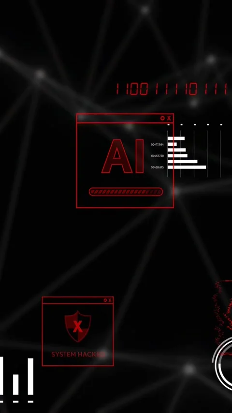 Vertical video: Progress starting red AI window loading gauges moving HACKED Stock Footage 335263948