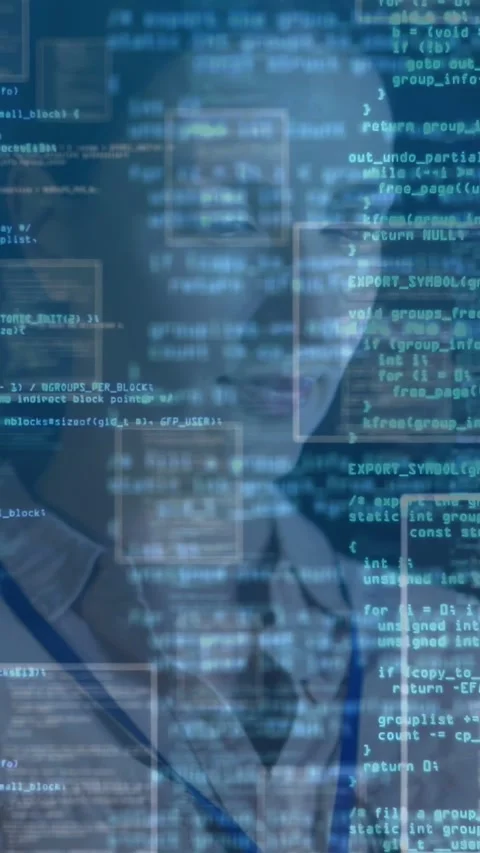 Vertical video: Projected panels firing, woman touching ID, scanning code for Stock Footage 335513703