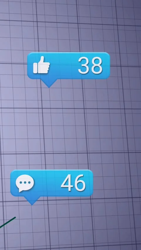 Vertical video: On publish, like or comment bubbles updating counts, green trend Stock Footage 332984757