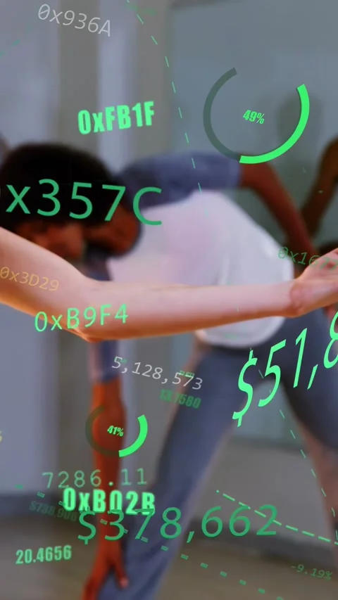 Vertical video: Pullback shows white-top woman doing stretch for fitness, green Stock-Footage 333861927