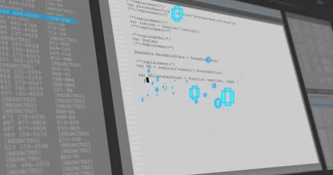 Vertical video: Pulling back camera code editor at desk showing left file tree Stock Footage 331169307