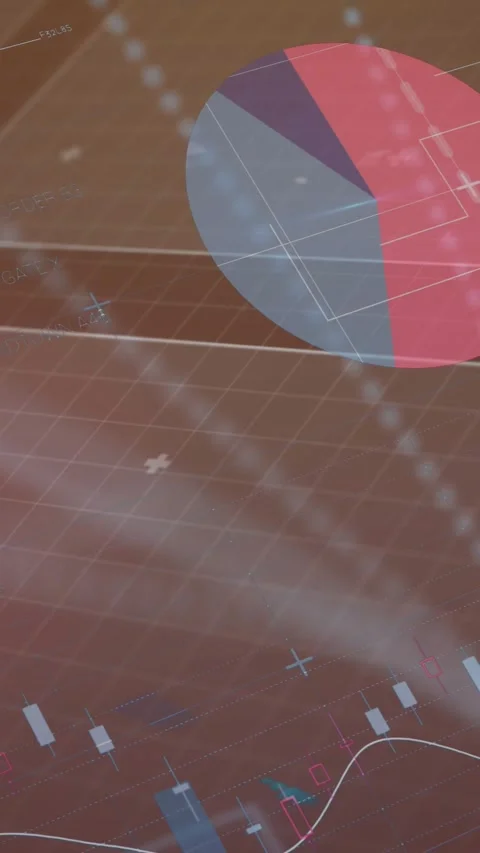 Vertical video: Pulse causing 3D chart rotating, bars rising, pie forming, dials Stock Footage 331167179