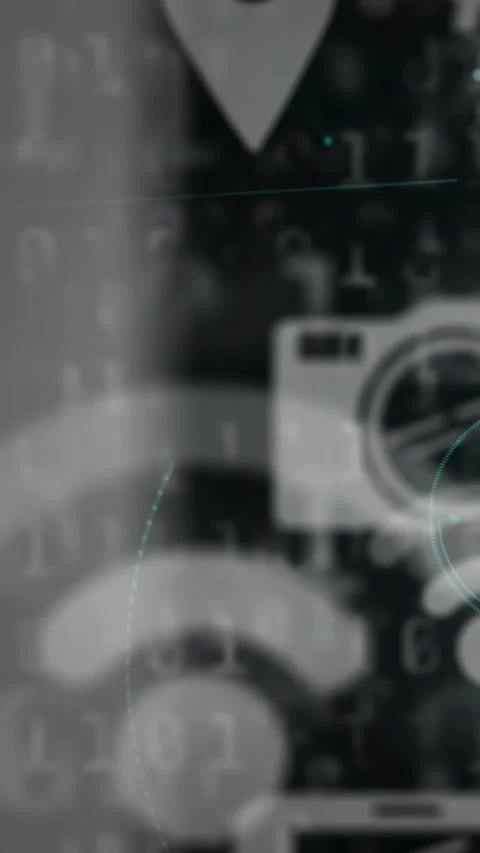 Vertical video: On pulse HUD fading, tracing paths, rotating dial, showing data Stock Footage 329128428