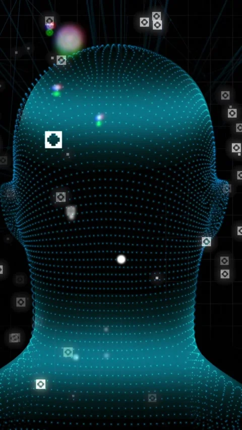 Vertical video: Pulse starting scan, pointcloud head rotating, markers tagging Stock Footage 348495633