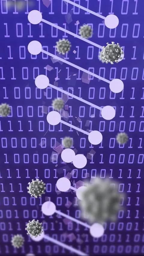Vertical video: Pulsing binary driving nodes into strand while viral spheres Stock Footage 335802745