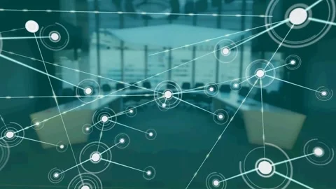 Vertical video: Pulsing central hub sparking node links over curved table, Stock Footage 334183060