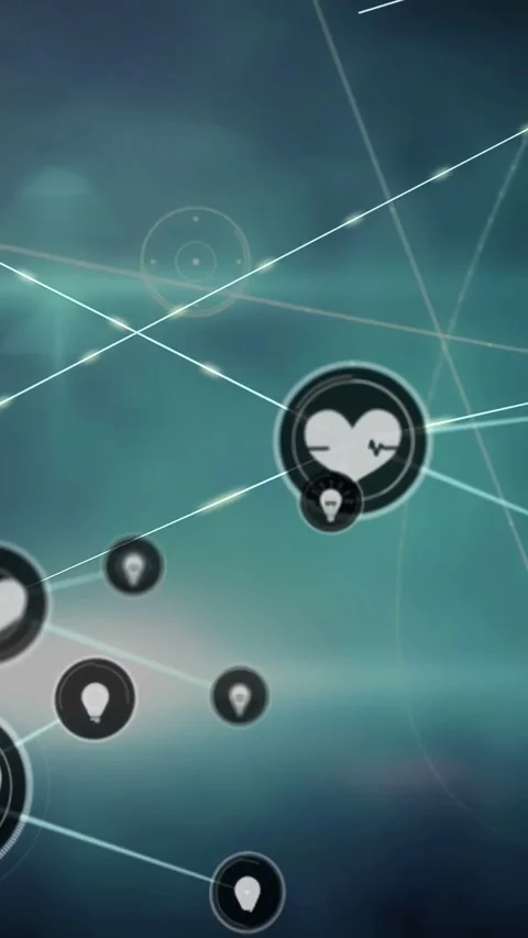 Vertical video: Pulsing heart node sending lines radiating outward, growing Stock Footage 340133262