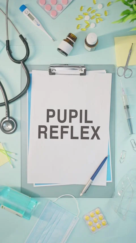 VERTICAL VIDEO OF PUPIL REFLEX WRITTEN ON MEDICAL PAPER Stock Footage 308109142