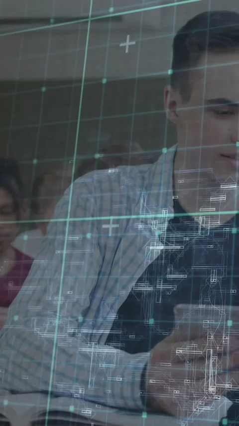 Vertical video: Pupil tapping phone shifting to book turning and taking notes Stock Footage 330359251