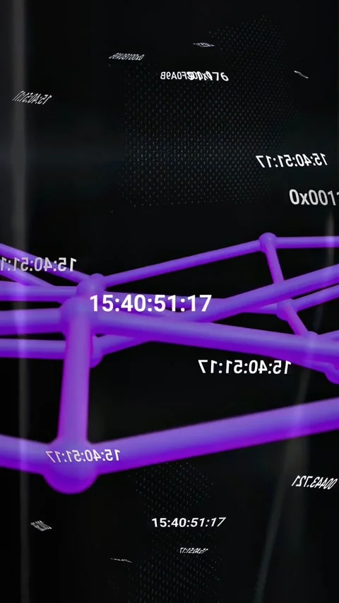 Vertical video: Purple mesh tilting rotating while cam panning, revealing codes, Stock Footage 334386245