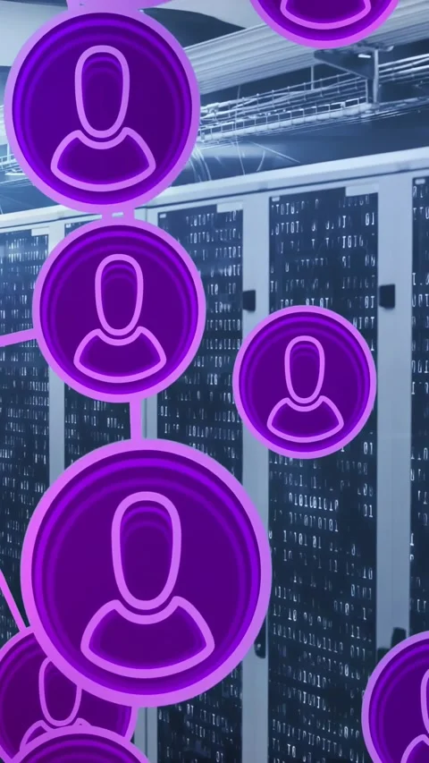 Vertical video: Purple nodes reacting to network pulse expanding and linking Stock Footage 334540698