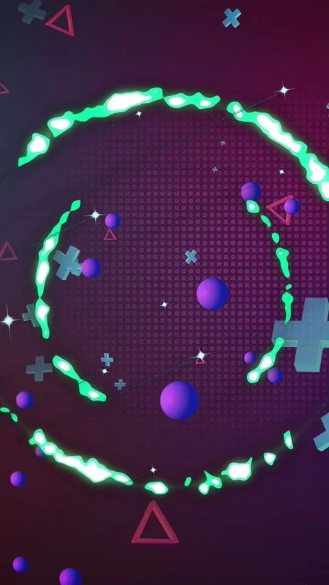 Vertical video: Purple orb popping sparking neon green ring forming spheres Stock Footage 334859800