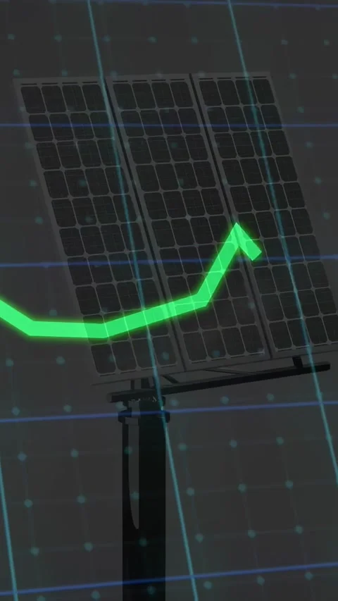 Vertical video: PV array in grid data feed starting green cyan traces covering Stock Footage 334382168