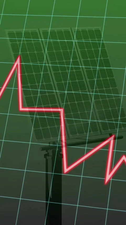 Vertical video: PV array; red arrow TL appearing, morphing into jagged line Vídeos de archivo 334603054