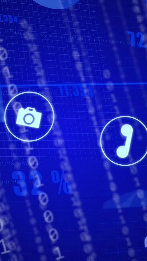 Vertical video: Question mark scaling center on data cue, hiding icons, charts Stock Footage 333289545