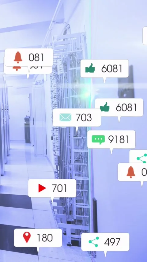 Vertical video: Rack scanning green sending alert bubbles rising then fading Stock Footage 332747876