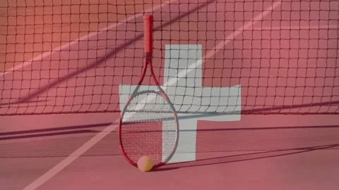 Vertical video: Racket leaning on net with ball, plus fading, pushing shot, Vidéo 333368743