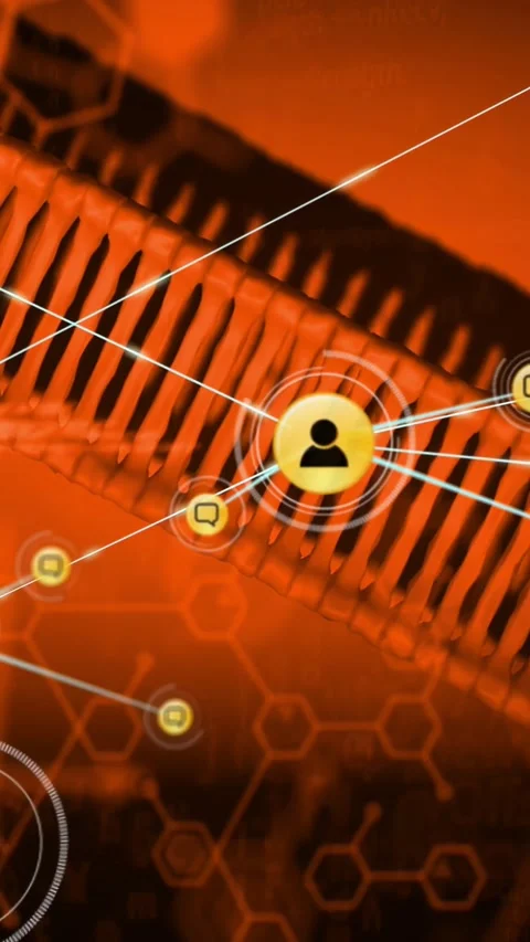 Vertical video: Radar ping marking central yellow node, pulsing and sending Stock Footage 329552605