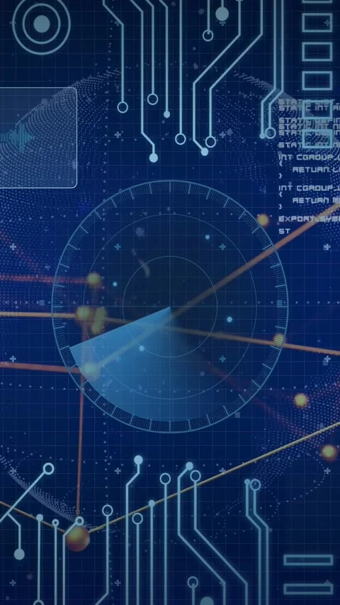 Vertical video: Radar ring fading in, dial scanning globe while links pulsing, Stock Footage 329913094