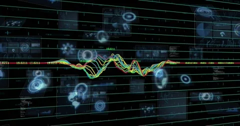 Vertical video: Reacting to data feed, central multi wave pulsing on HUD with Stock Footage 331160849