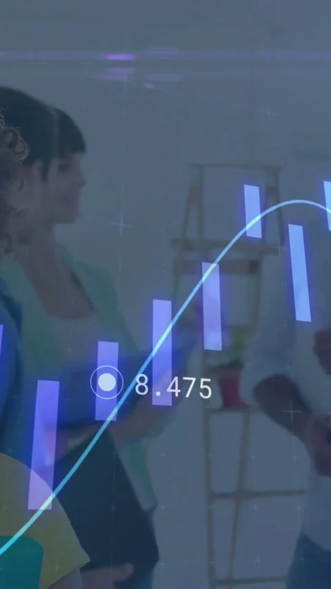 Vertical video: Reacting to data overlay, team in office checking data and Video stock 331215907